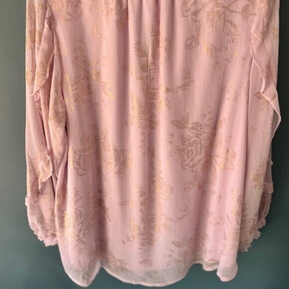 LC Lauren Conrad Blouse 1X Long Sleeve Pink Ruffle Romantic Feminine Cottagecore - Picture 4 of 7